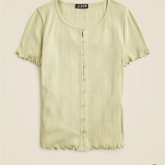 J Crew Pointelle short-sleeve knit cardigan Belmont Khaki Large - Picture 3 of 3